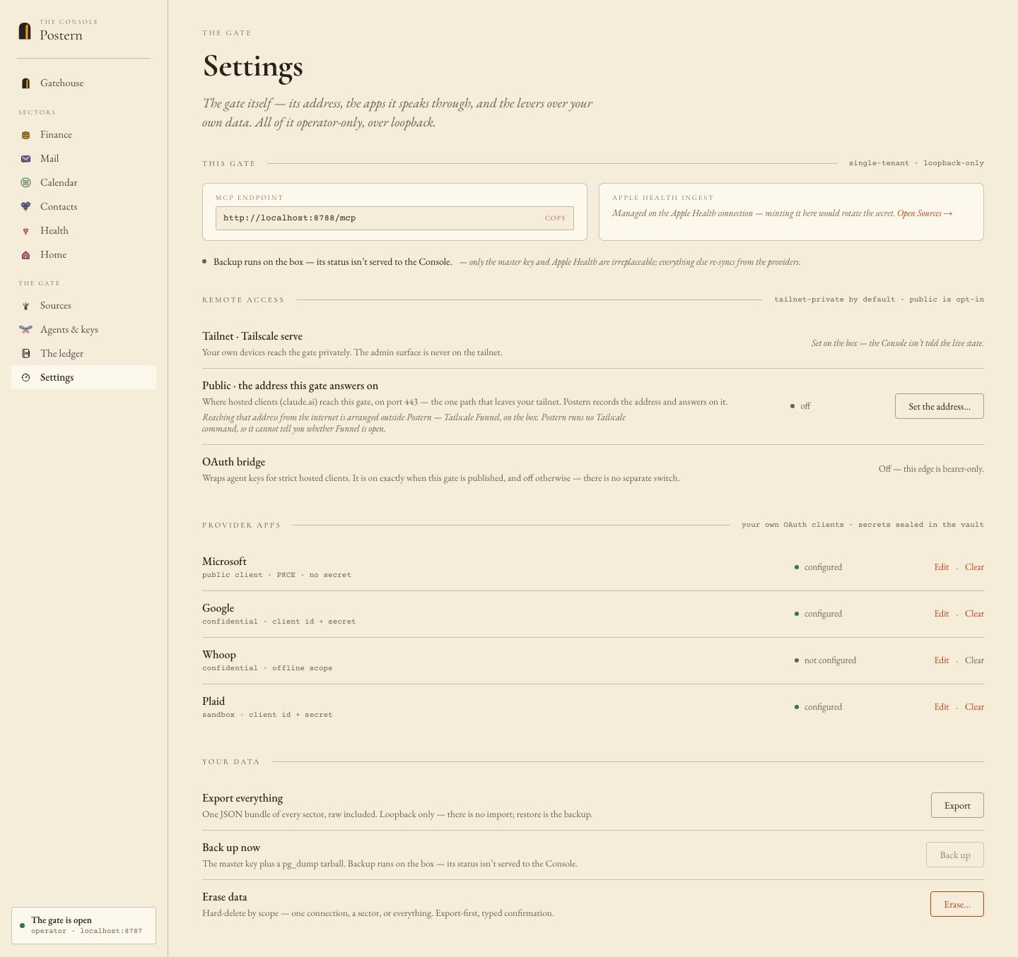 The Console’s Remote access settings with a published origin saved.